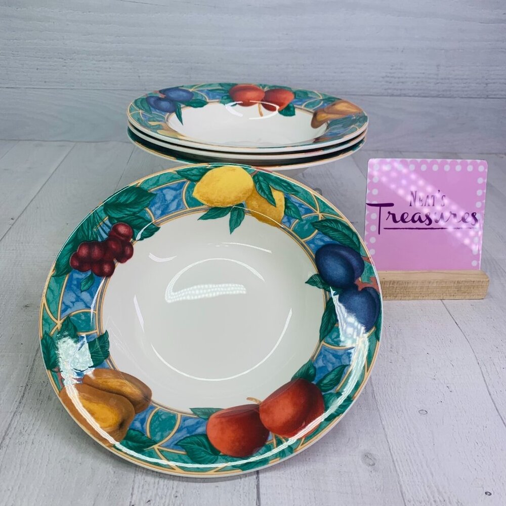 Victoria & Beale FORBIDDEN FRUIT Porcelain Colorful Fruit  Rim Soup Bowls Set 4